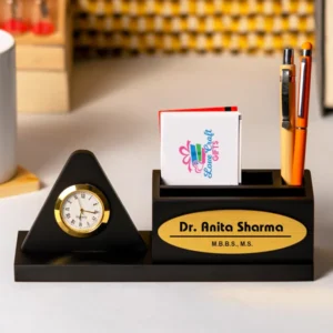 Personalized Black Wooden Pen Stand
